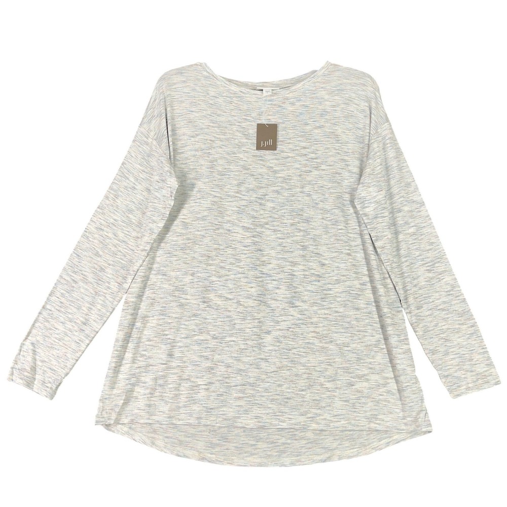 J Jill Space Dye Knit Tunic Womens S Top Long Sleeve Round Neck Pleated Back